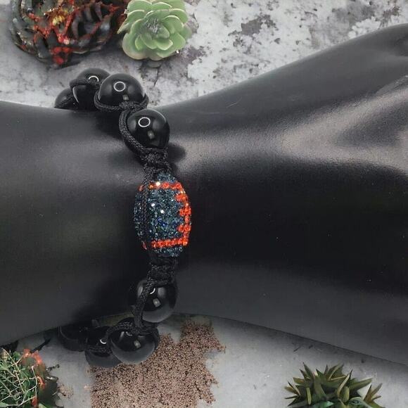 Auburn University Beaded Bracelet Black Orange Blue Adjustable Rhinestone - Picture 2 of 12